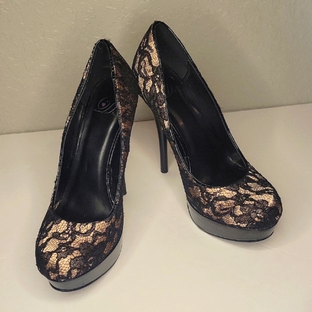 Black Lace Stiletto Heels with Pointed Toe #16